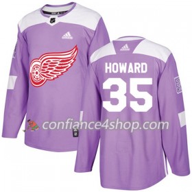 Adidas Maillot de Hockey Detroit Red Wings Jimmy Howard 35 2017-2018 Violet Fights Cancer Practice Authentic - Homme